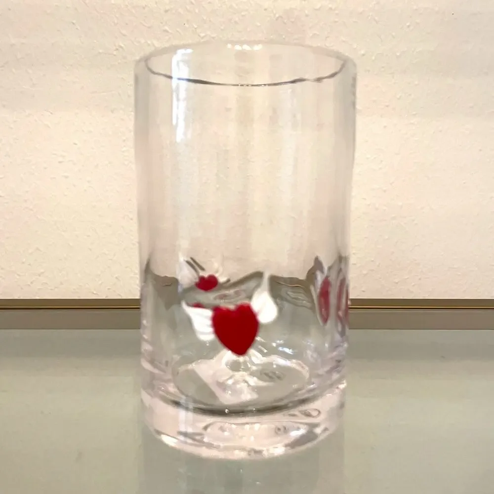 Icon Winged Heart Inlay Drinking Glasses 5in Set of 2 Red White Valentine NEW